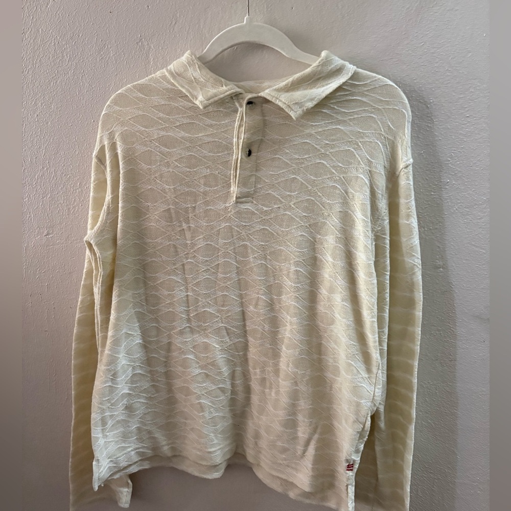 BDG Cream Long-Sleeve Textured Polo